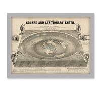 Orlando Ferguson Vintage Map of the Square and Stationary Earth Flat Earth Artwork Framed Wall Art Print A4 Artery8 Light Grey One Size