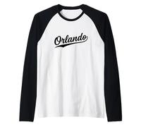 Orlando Florida Cool Retro Script 1970s White Text Vintage Raglan Baseball Tee