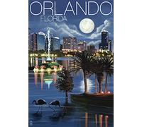 Orlando Florida Puzzle for Adults 1000 Pieces Hand Drawn Orlando Skyline Night Jigsaw Puzzle, Downtown Orlando Cityscape Art Puzzle, Florida Travel Puzzle, Reference Poster Included, Made in USA