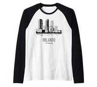 Orlando Skyline Art Deco Illustration Florida Souvenir Raglan Baseball Tee
