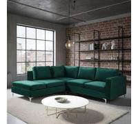 Orlando Velvet Living Room Corner Sofa Metal Legs Freestanding Upholstered Back 2355Cm 212Cm 85Cm Green Left
