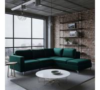 Orlando Velvet Living Room Corner Sofa Metal Legs Freestanding Upholstered Back 2355Cm 212Cm 85Cm Green Right