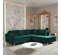 Orlando Velvet Upholstered Corner Sofa With Metal Legs Decorative Cushions Included 2355X212X85Cm Green Right