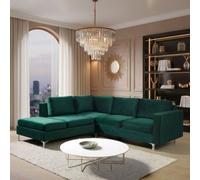 Orlando Velvet Upholstered Corner Sofa With Metal Legs Decorative Cushions Included 2355X212X85Cm Green Left