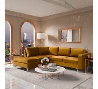 Orlando Velvet Upholstered Corner Sofa With Metal Legs Decorative Cushions Included 2355X212X85Cm Mustard Left
