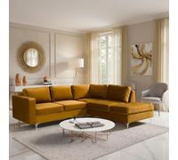 Orlando Velvet Upholstered Corner Sofa With Metal Legs Decorative Cushions Included 2355X212X85Cm Mustard Right