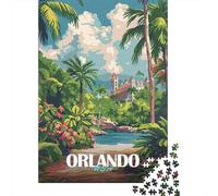 Orlando Vintage Poster Adult Paper Puzzle, Global Monument Landscape, Interlocking Paper Pieces, Decorative Artwork for Home Décor Fans, Travel Gift, 70x50cm/1000pcs