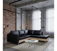 Orlando Wood Corner Sofa Hr Foam Polyurethane Wave Springs Metal Legs Wooden Frame 235X212X85Cm Black And Artisan Right
