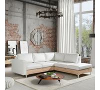 Orlando Wood Corner Sofa Hr Foam Polyurethane Wave Springs Metal Legs Wooden Frame 235X212X85Cm White And Artisan Right