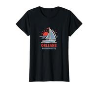 Orleans Massachusetts Sailboat Sunset Design Value Graphic T-Shirt, Women, Black, S