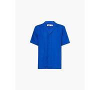 Orlebar Brown Mens Blu Vathys X Automobili Lamborghini Brand-embroidery Regular-fit Linen Shirt M