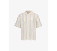 Orlebar Brown Mens Light Sky/white Thomas Stripe-pattern Crochet Cotton-knit Shirt M