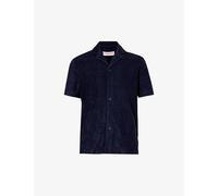 Orlebar Brown Mens Night Iris Howell Spread-collar Cotton-towelling Shirt Xl