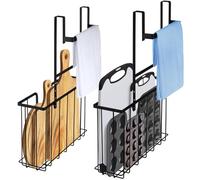 ORLESS 2-Pack Kitchen Cabinet Door Organizer, Over Cabinet Door Organizer with Towel Bars, Over The Cabinet Hanging Storage Basket for Cutting Board, Foil, Plastic Wrap, Baking Sheet, Cookie Sheet