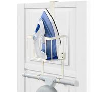 ORLESS Over The Door/Wall Mount Ironing Board Hanger, Laundry Room Iron and Ironing Caddy Board Storage Holder Cream
