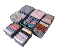 ORLISA 8-Pack Clothes Drawer Organisers, Foldable Wardrobe Storage Organiser, in 2 Sizes with Sturdy Base, Fabric Drawer Dividers for Underwear, Baby Clothing, Bras, Socks, Ties, Scarves，Grey