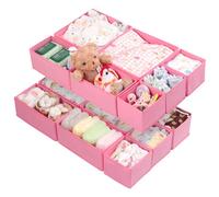 ORLISA Drawer Organiser for MALM Drawers, 14 Pack Clothes Drawer Organisers, Foldable Fabric Dividers for Underwear Socks Bras, 3 Sizes Storage Boxes, Pink for Bedroom and Nursery