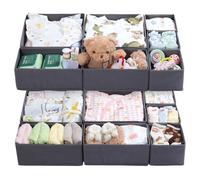 ORLISA Drawer Organiser for MALM Drawers, 14 Pack Grey Clothes Drawer Organisers, Foldable Fabric Dividers for Underwear Socks Bras, 3 Sizes Storage Boxes
