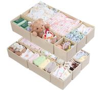 ORLISA Malm Organiser for Clothes Dresser Drawers Organiser for Clothes - Foldable, for Wardrobe or Dresser, Pack of 14, Beige