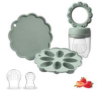 Orliver Baby Fruit Feeder Ice Lolly Moulds, Fruit Feeder for Babies Teething Relief, Baby Food Feeder for Safe Infant Self Feeding, Includes 3 Extra Food Pacifier (Sage)