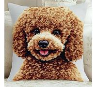 ORLUMY 3D Pillow Latch Hook Embroidery Kits 17X17In Brown Poodle DIY Pillow Materials Package Crocheting Rug Yarn Cushion Embroidery Set Fit for Beginners Embroidery Kit Pillowcase Cushion