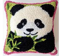 ORLUMY Cross Stitch Latch Hook Sofa Cushion Cover, Panda 3D Pillow Latch Hook Embroidery Kits with Latch Hook Tool Fit for Kids and Adults,17X17Inch