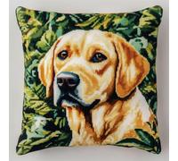 ORLUMY DIY Latch Hook Cushion Kits Labrador Retriever Animal Latch Hook Kits Cartoon Dog Latch Hook Kits DIY Throw Pillow Cover Craft Kits Embroidery Kits with Printed Canvas 43x43cm