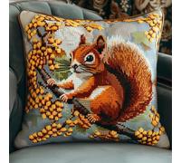 ORLUMY DIY Latch Hook Cushions Cartoon Squirrel Latch Hook Kits Fantasy Animals 3D Pillow Materials Package Cover Latch Hook Kits Cushion Embroidery Set Craft Home Decoration 43x43cm