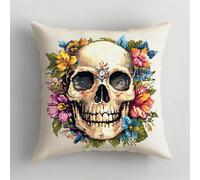 ORLUMY DIY Latch Hook Cushions Fantasy Skull Latch Hook Kits Colorful Flowers 3D Pillow Materials Package Cover Latch Hook Kits Cushion Embroidery Set Craft Home Decoration 43x43cm