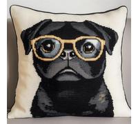 ORLUMY DIY Latch Hook Cushions Pug Animal Latch Hook Kits Cute Puppy 3D Pillow Materials Package Cover Latch Hook Kits Cushion Embroidery Set Craft Home Decoration 43x43cm