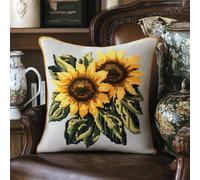 ORLUMY DIY Latch Hook Cushions Sunflower Flower Latch Hook Kits Fantasy Flowers 3D Pillow Materials Package Cover Latch Hook Kits Cushion Embroidery Set Craft Home Decoration 43x43cm