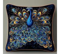 ORLUMY DIY Latch Hook Kit,17X17In Blue Peacock 3D Pillow Materials Package Embroidery Kits Cross Stitch Sofa Cushion Cover with Latch Hook Tool Fit for Kids and Adults