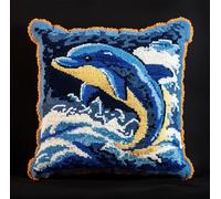 ORLUMY DIY Latch Hook Kit,17X17In Dolphin 3D Pillow Latch Hook Embroidery Kits with Latch Hook Tool Fit for Kids and Adults,17X17Inch