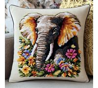 ORLUMY DIY Latch Hook Kit Elephants and Flowers Latch Hook Kits Fantasy Animals Punch Needles Start Kit Pillow Latch Hook Craft Kitsall Materials Included/DIY Craft Kits 43x43cm