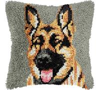 ORLUMY DIY Latch Hook Kit German Shepherd Animal Latch Hook Kits Pet Dog Punch Needles Start Kit Pillow Latch Hook Craft Kitsall Materials Included/DIY Craft Kits 43x43cm