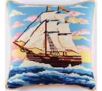 ORLUMY DIY Latch Hook Kitslatch Hook Kits Sailing Ship Latch Hook Kits for DIY Throw Pillow Cover Craft Kits with Printed Canvas 43X43Cm,