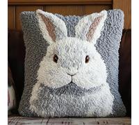 ORLUMY Latch Hook Cushion Kits Gray Rabbit Sofa Cushion Cover Cushion Cover Embroidery Craft Kit for Adults and Beginners Pattern Printed Canvas Creativity Crochet Gift