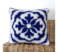 ORLUMY Latch Hook Embroidery Kits Latch Hook Kit Hanging Blue and White Pillow Cover Sofa Cushion Beginners DIY Crochet Yarn Kits Craft Home Decoration 43X43Cm