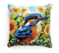 ORLUMY Latch Hook Embroidery Kits Latch Hook Kit Hanging Kingfisher Pillow Cover Sofa Cushion Beginners DIY Crochet Yarn Kits Craft Home Decoration 17X17 Inch