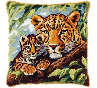 ORLUMY Latch Hook Embroidery Kits Latch Hook Kit Hanging Leopard Mother and Cub Latch Hook Kit Hanging Needlework Pillow Cover Latch Hook Carpet Kit 17X17 Inch