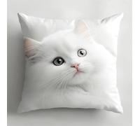 ORLUMY Latch Hook Kit 17X17In White Cat Latch Hook Pillow Case Kits, DIY Latch Hook Cushion Kits Cross Stitch Embroidery Kits Latch Cross Stitch Cover Kits Home Decor