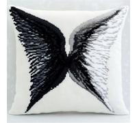ORLUMY Latch Hook Kits Black and White Wings Latch Hook Cushion Kits DIY Cross Stitch Sofa Cushion Cover with Latch Hook Tool Fit for Teenager and Adults Latch Hook Cushion Cover Kit 17X17 Inch