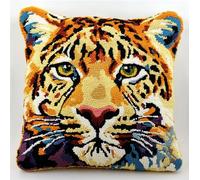 ORLUMY Latch Hook Kits for Adults,Abstract Animal Leopard Beginners DIY Crochet Pillow Kit Pre-Printed Pillowcase Hook and Latch Rug Kits Needlework Cushion Cover for Home Sofa Decoration 17X17 Inc