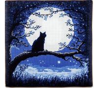 ORLUMY Latch Hook Kits for Adults,Black Cat in Moonlight Beginners DIY Crochet Pillow Kit Pre-Printed Pillowcase Hook and Latch Rug Kits Needlework Cushion Cover for Home Sofa Decoration 17X17 Inch