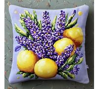 ORLUMY Latch Hook Kits for Adults,Lavender Flower Beginners DIY Crochet Pillow Kit Pre-Printed Pillowcase Hook and Latch Rug Kits Needlework Cushion Cover for Home Sofa Decoration 17X17 Inch