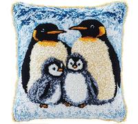 ORLUMY Latch Hook Kits for Adults,Penguin Family Beginners DIY Crochet Pillow Kit Pre-Printed Pillowcase Hook and Latch Rug Kits Needlework Cushion Cover for Home Sofa Decoration 17X17 Inch
