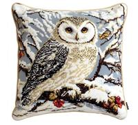 ORLUMY Latch Hook Kits for Adults,Snowy Owl Beginners DIY Crochet Pillow Kit Pre-Printed Pillowcase Hook and Latch Rug Kits Needlework Cushion Cover for Home Sofa Decoration 17X17 Inch