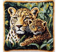 ORLUMY Latch Hook Kits Leopard Mother and Son Latch Hook Cushion Kits DIY Cross Stitch Sofa Cushion Cover with Latch Hook Tool Fit for Teenager and Adults Latch Hook Cushion Cover Kit 17X17 Inch
