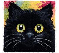 ORLUMY Latch Hook Kits Pillow Black Cat DIY Pre-Printed Craft Latch Hook Rug Kits Cross-Stitch Embroidery Pillow Cover Kit for Gifts Home Sofa Decoration 43X43Cm