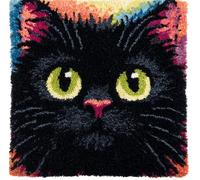 ORLUMY Latch Hook Kits Pillow Black Cat DIY Pre-Printed Craft Latch Hook Rug Kits Cross-Stitch Embroidery Pillow Cover Kit for Gifts Home Sofa Decoration 43X43Cm